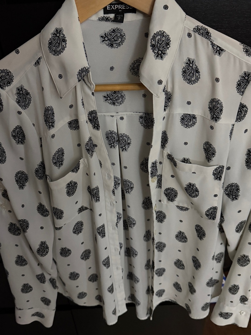 Express White Paisley-Print Button Front Blouse